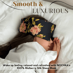 100% Mulberry Silk Eye Mask – Reversible Wild Rose Print & Black – VELCRO, 6A Grade Silk, Handmade Luxury Sleep Aid - NOCHKA
