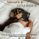 100% Mulberry Silk Eye Mask – Reversible Wild Rose Print & Black – VELCRO, 6A Grade Silk, Handmade Luxury Sleep Aid - NOCHKA
