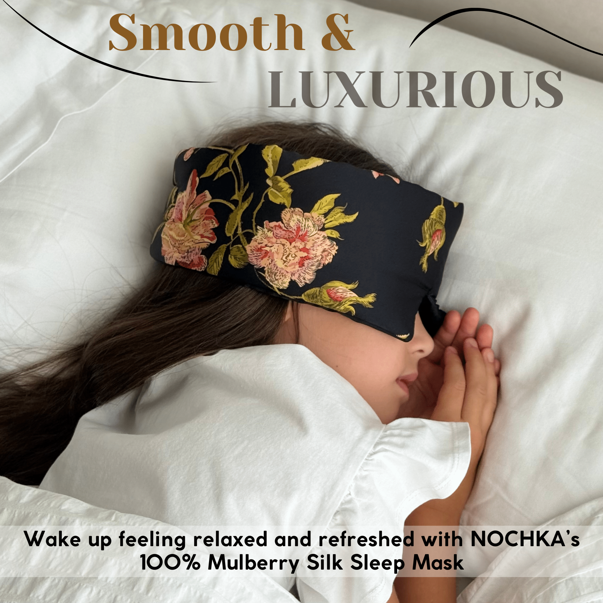 100% Mulberry Silk Eye Mask – Reversible Wild Rose Print & Black – VELCRO, 6A Grade Silk, Handmade Luxury Sleep Aid - NOCHKA
