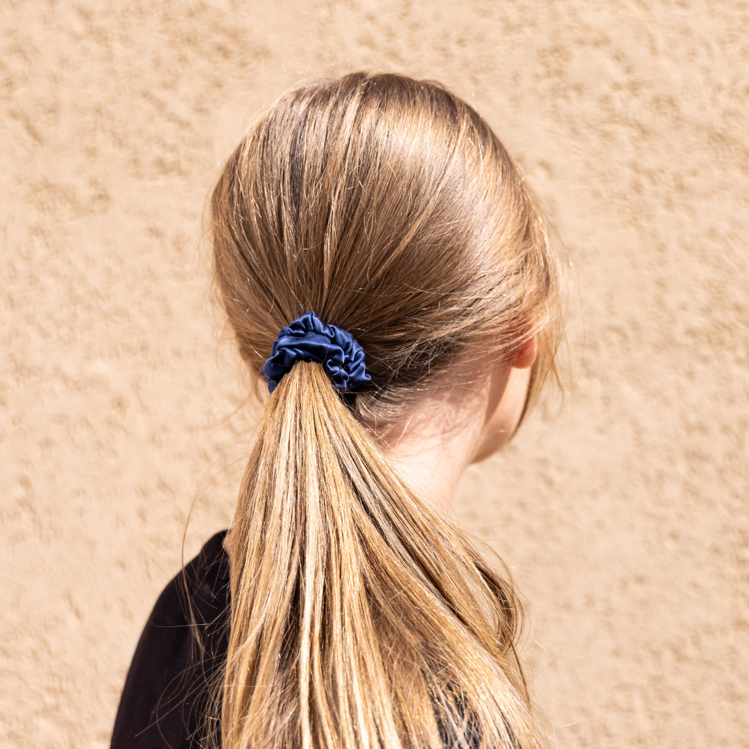 Navy Blue Ultra-Skinny Silk Scrunchies (Set of 5)
