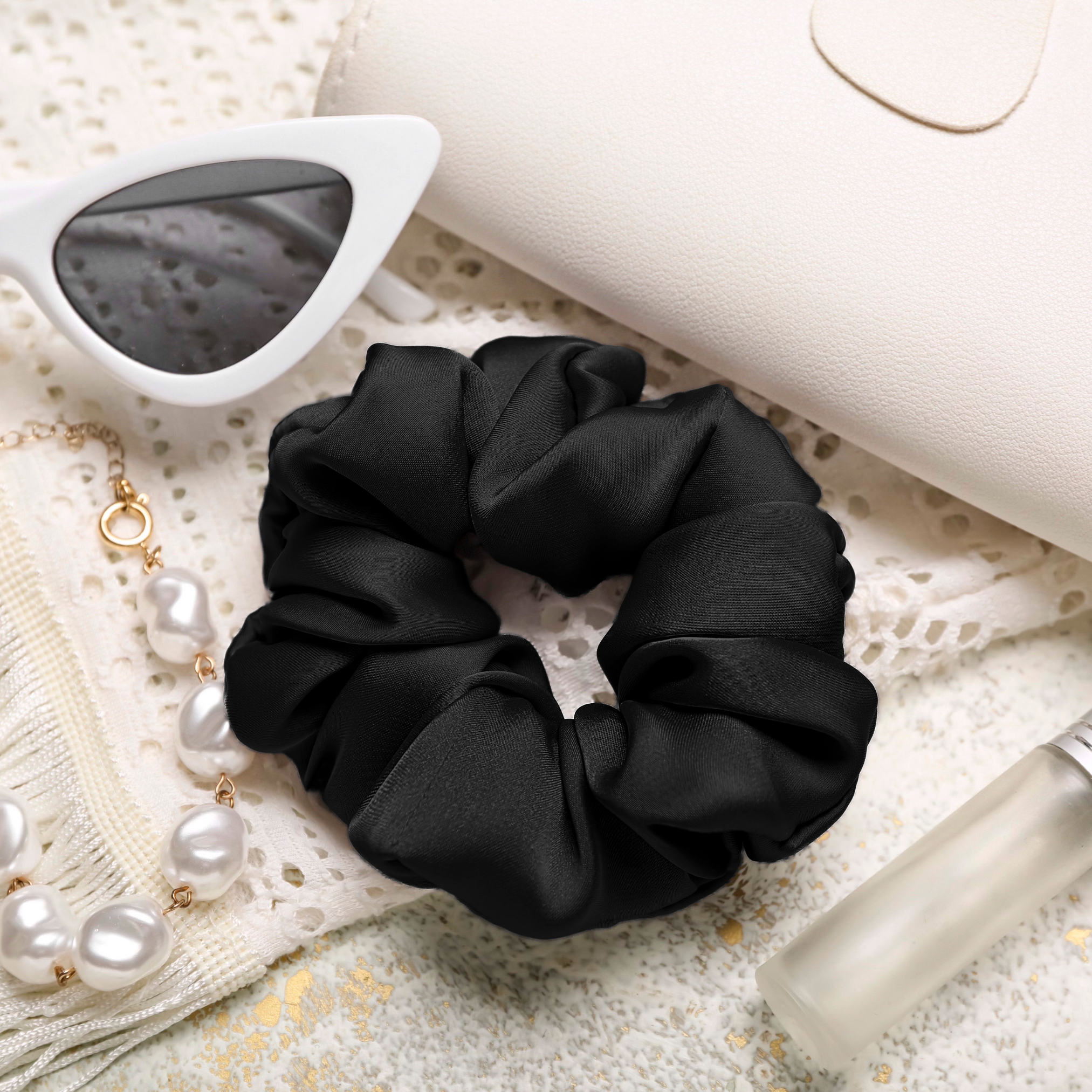 Black Regular Scrunchie – 100% Pure Mulberry Silk, Perfect for All Hair Types
