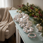 NOCHKA Christmas Lights on White Print of Silk Scrunchies – Ultra Thin, Skinny, Regular & Jumbo
