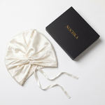 Cream Mulberry Silk Turban Bonnet with Thin Ties
