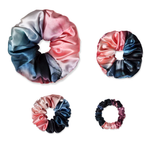 NOCHKA Blue & Blush Print of Silk Scrunchies – Ultra Thin, Skinny, Regular & Jumbo
