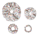 NOCHKA Christmas Lights on White Print of Silk Scrunchies – Ultra Thin, Skinny, Regular & Jumbo
