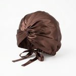Latte Mulberry Silk Turban Bonnet with Thin Ties
