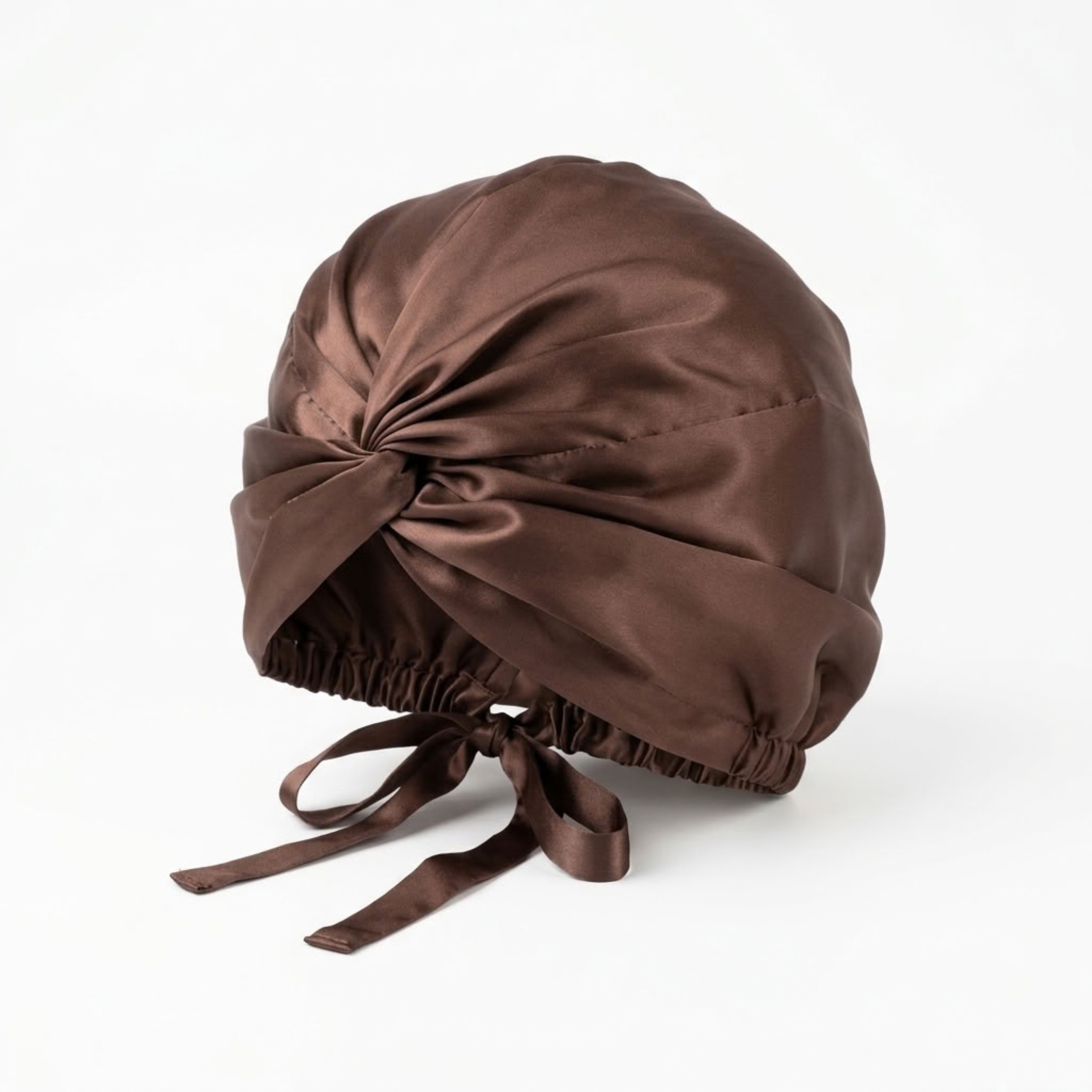 Latte Mulberry Silk Turban Bonnet with Thin Ties
