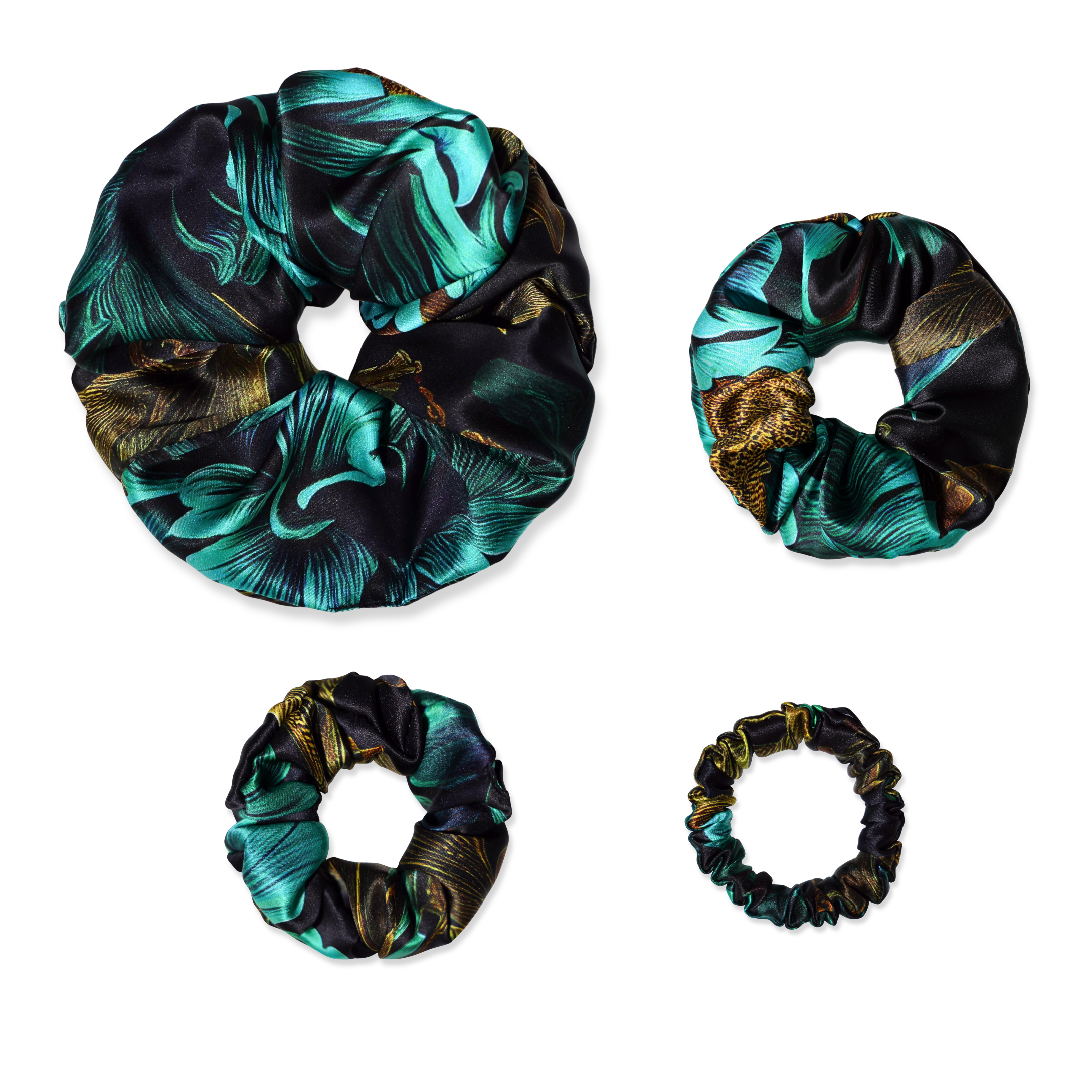 NOCHKA Chrysanthemum Print of Silk Scrunchies – Ultra Thin, Skinny, Regular & Jumbo
