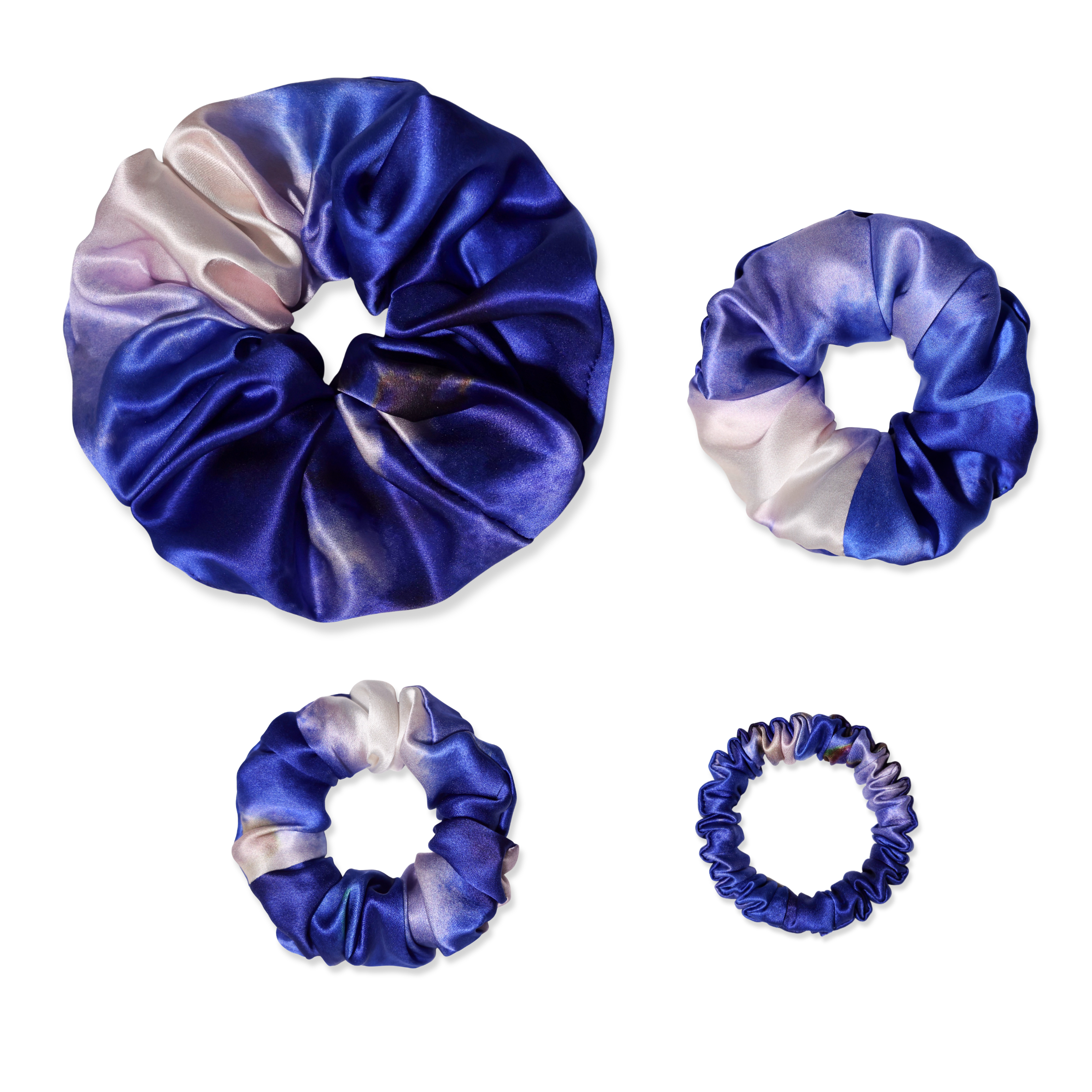 NOCHKA Lavender Indigo Print of Silk Scrunchies – Ultra Thin, Skinny, Regular & Jumbo