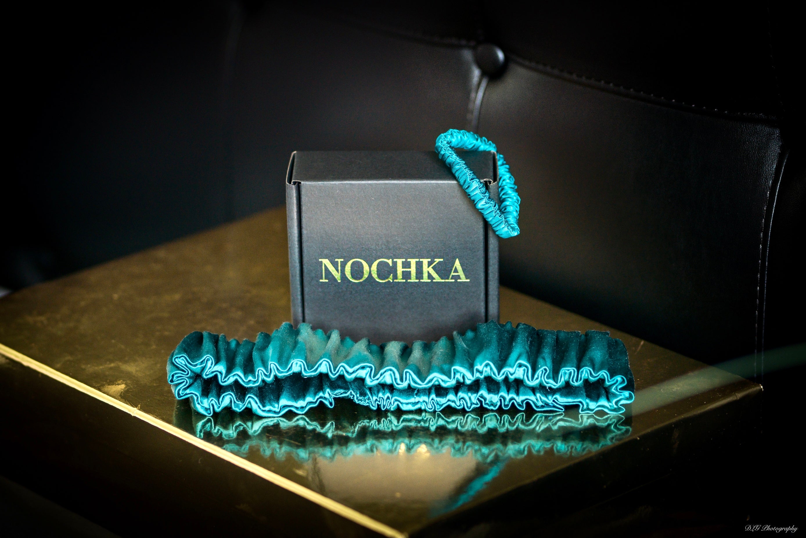 Teal Mulberry Silk Headband with 
Ultra Thin Scrunchie
