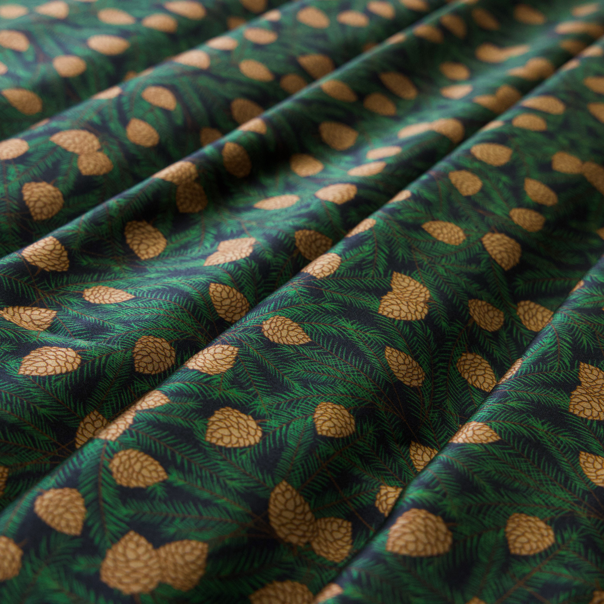 Pine Print 100% Pure Mulberry Silk Fabric 19mm 54" Width Pre-Cut Silk Fabric
