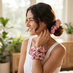 NOCHKA Cherry Blossom Print of Silk Scrunchies – Ultra Thin, Skinny, Regular & Jumbo
