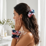 NOCHKA Blue & Blush Print of Silk Scrunchies – Ultra Thin, Skinny, Regular & Jumbo
