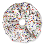 NOCHKA Christmas Lights on White Print of Silk Scrunchies – Ultra Thin, Skinny, Regular & Jumbo
