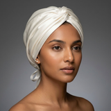 Cream Mulberry Silk Turban Bonnet with Thin Ties
