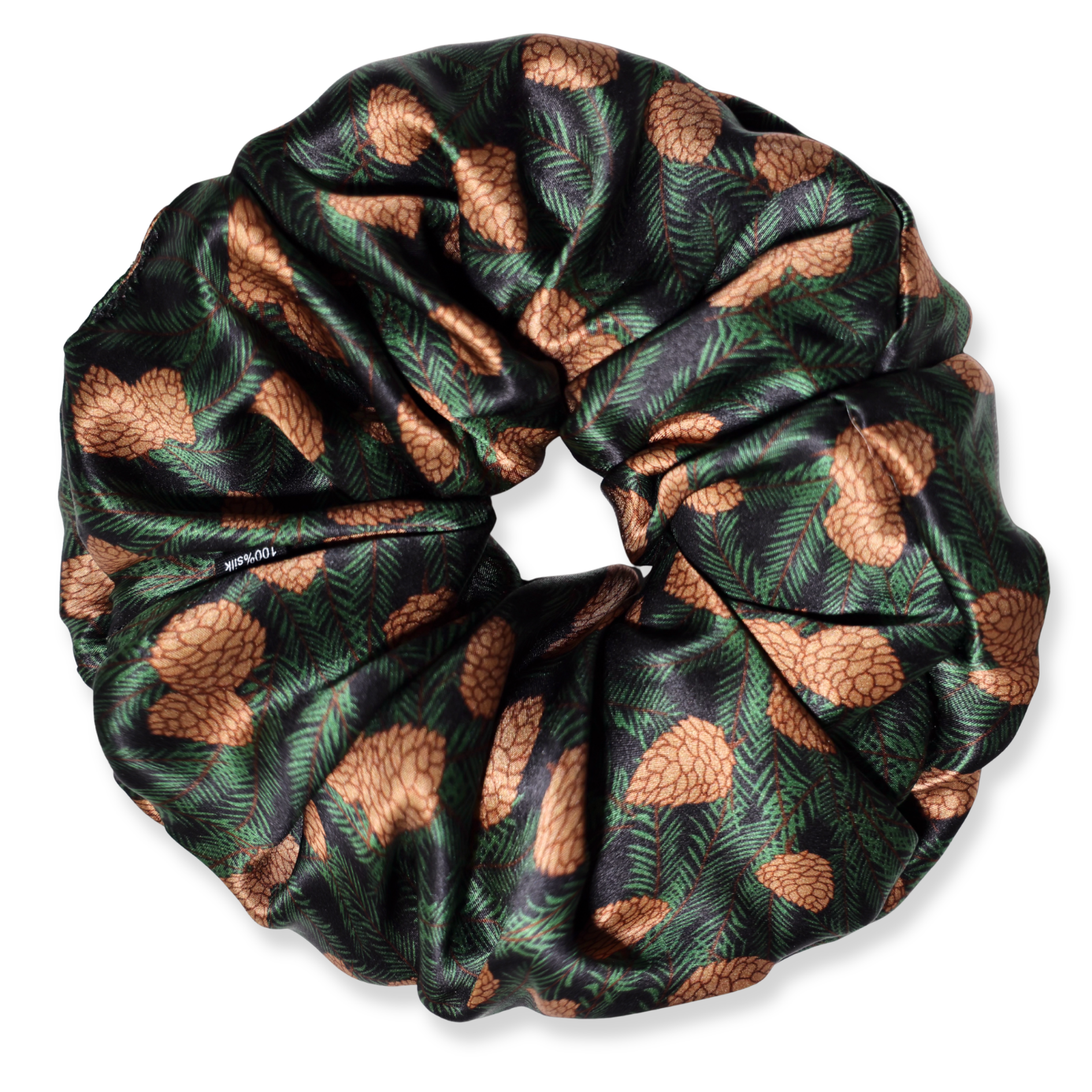 NOCHKA Pine Tree Print of Silk Scrunchies – Ultra Thin, Skinny, Regular & Jumbo
