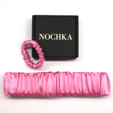 Pink Mulberry Silk Headband with 
Ultra Thin Scrunchie
