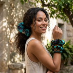 NOCHKA Chrysanthemum Print of Silk Scrunchies – Ultra Thin, Skinny, Regular & Jumbo
