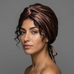 Latte Mulberry Silk Turban Bonnet with Thin Ties

