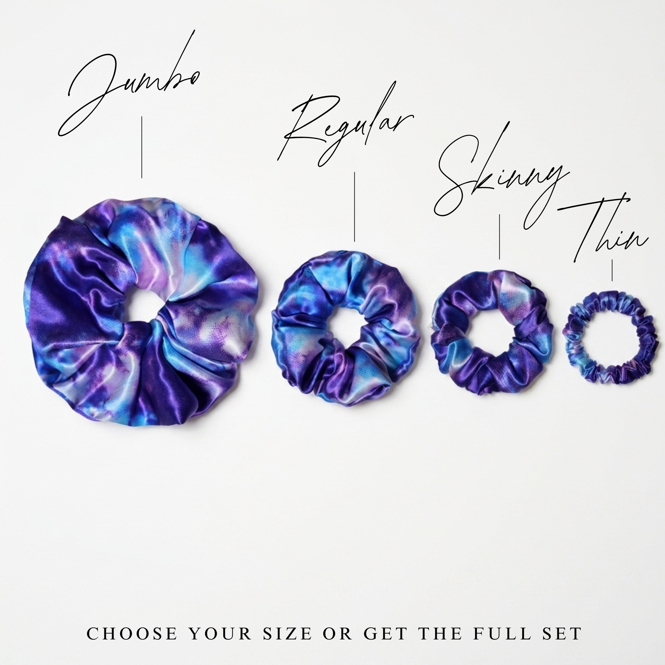 NOCHKA Purple Way Print of Silk Scrunchies – Ultra Thin, Skinny, Regular & Jumbo
