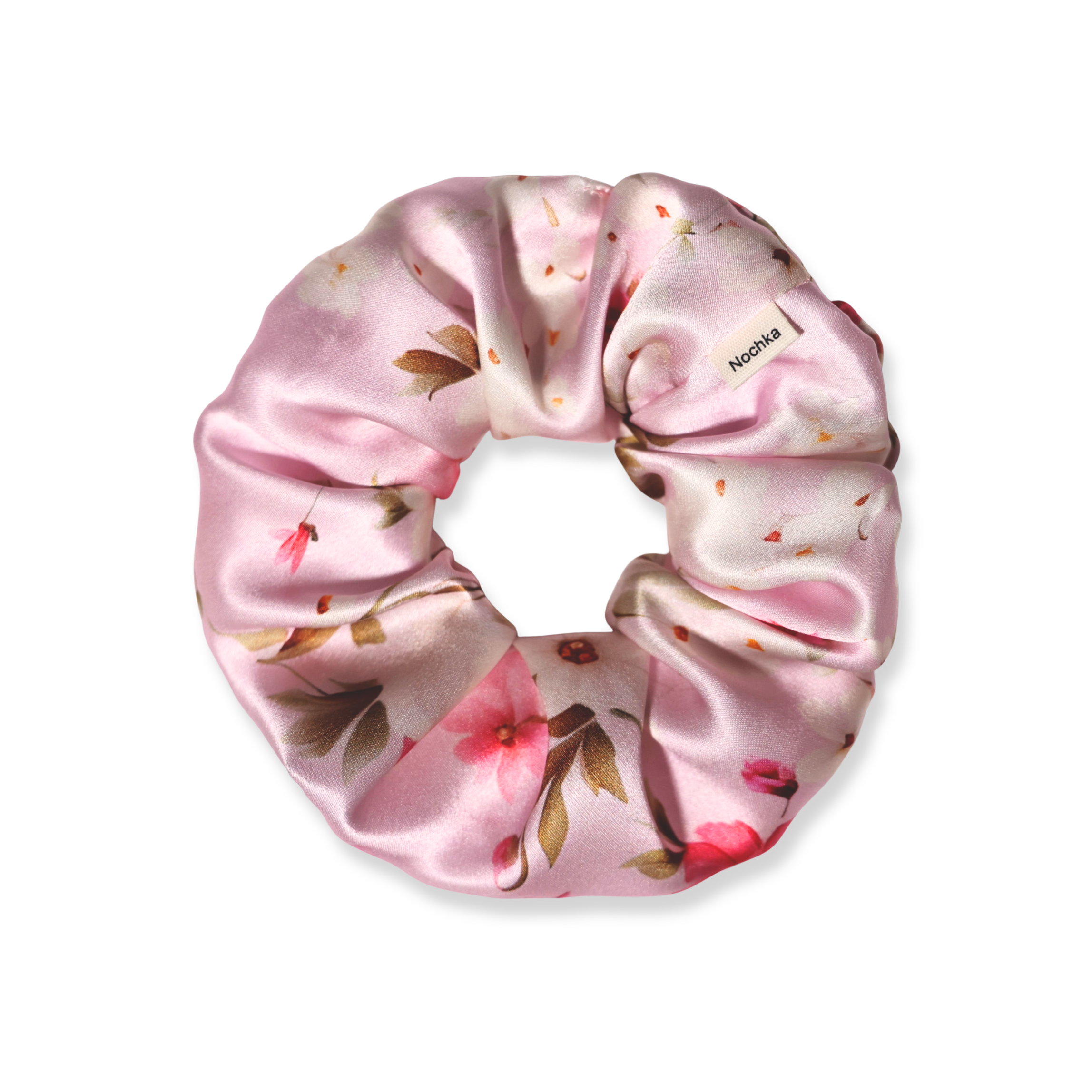 NOCHKA Cherry Blossom Print of Silk Scrunchies – Ultra Thin, Skinny, Regular & Jumbo