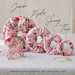 NOCHKA Cherry Blossom Print of Silk Scrunchies – Ultra Thin, Skinny, Regular & Jumbo
