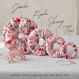 NOCHKA Cherry Blossom Print of Silk Scrunchies – Ultra Thin, Skinny, Regular & Jumbo
