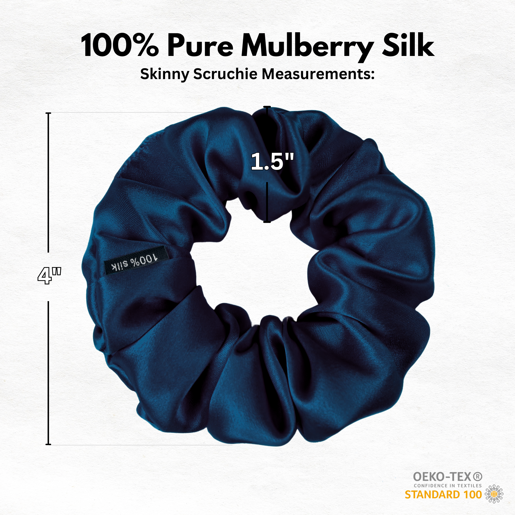 Deep Blue Skinny Scrunchie – 100% Pure Mulberry Silk, Perfect for All Hair Types
