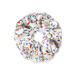 NOCHKA Christmas Lights on White Print of Silk Scrunchies – Ultra Thin, Skinny, Regular & Jumbo
