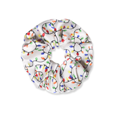 NOCHKA Christmas Lights on White Print of Silk Scrunchies – Ultra Thin, Skinny, Regular & Jumbo
