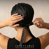 Black Mulberry Silk Turban Bonnet with Thin Ties

