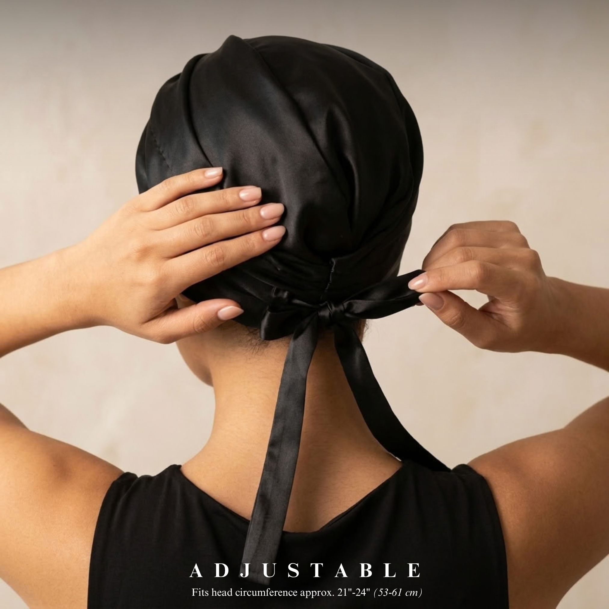 Black Mulberry Silk Turban Bonnet with Thin Ties
