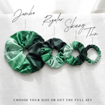 NOCHKA Green Gradient Print of Silk Scrunchies – Ultra Thin, Skinny, Regular & Jumbo
