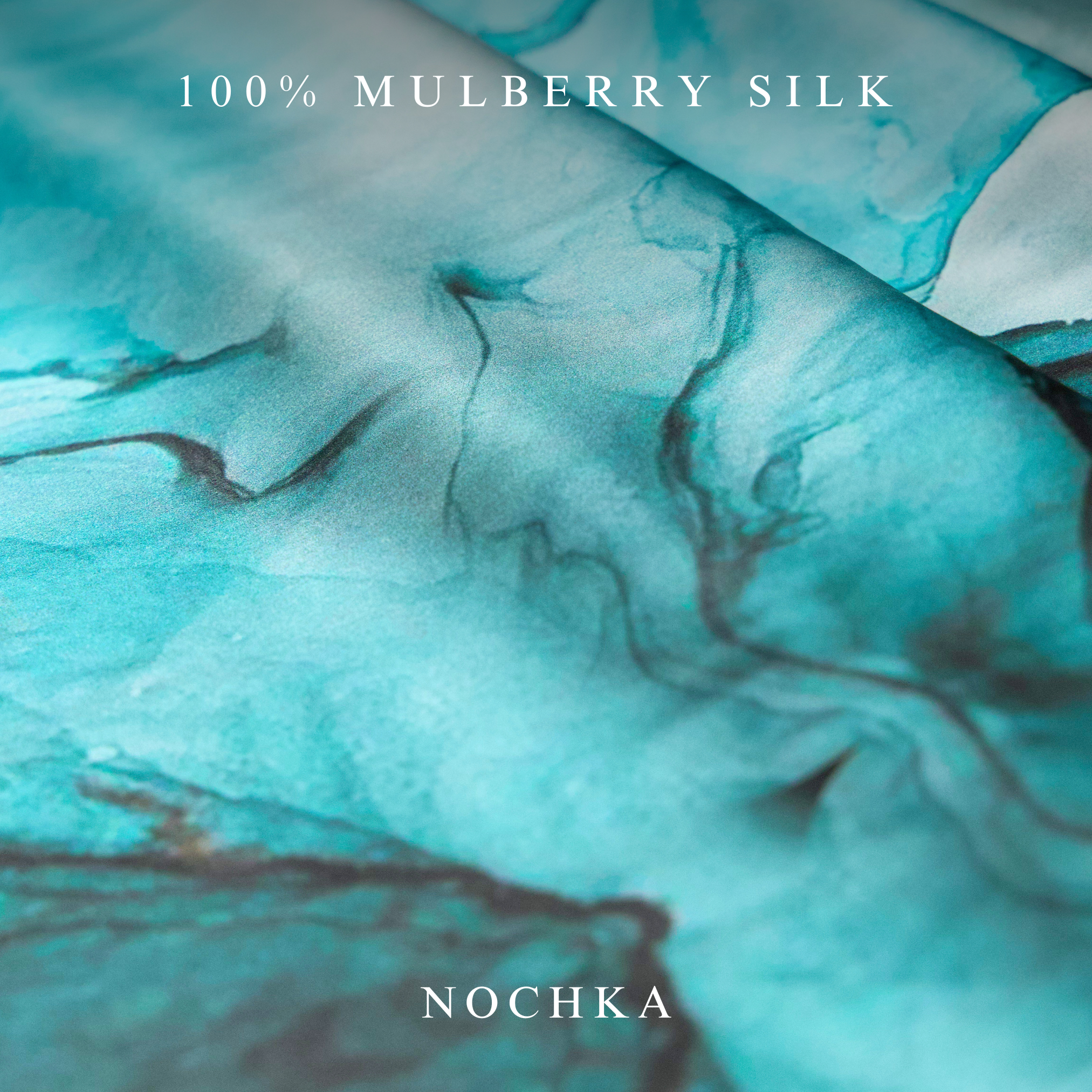 NOCHKA Dusty Turquoise Print of Silk Scrunchies – Ultra Thin, Skinny, Regular & Jumbo
