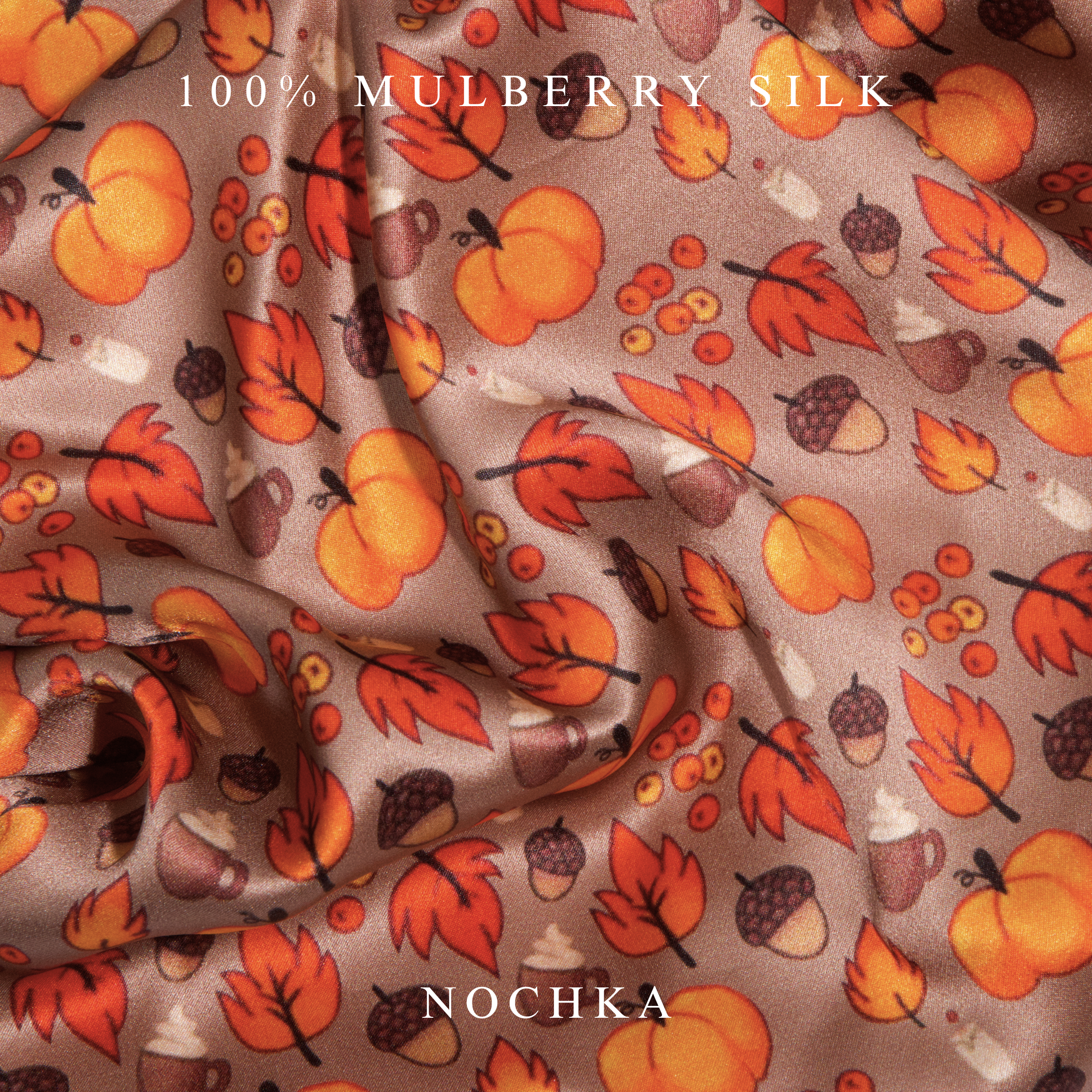 NOCHKA Fall Theme Print of Silk Scrunchies – Ultra Thin, Skinny, Regular & Jumbo
