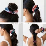 NOCHKA Blue & Blush Print of Silk Scrunchies – Ultra Thin, Skinny, Regular & Jumbo
