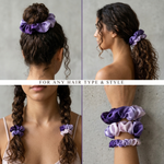 NOCHKA Purple Gradient Print of Silk Scrunchies – Ultra Thin, Skinny, Regular & Jumbo

