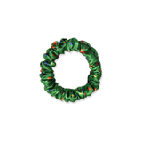 NOCHKA Christmas Lights on Green Print of Silk Scrunchies – Ultra Thin, Skinny, Regular & Jumbo
