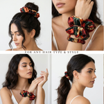 NOCHKA Rusty Rose Print of Silk Scrunchies – Ultra Thin, Skinny, Regular & Jumbo
