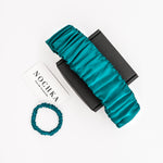 Teal Mulberry Silk Headband with 
Ultra Thin Scrunchie
