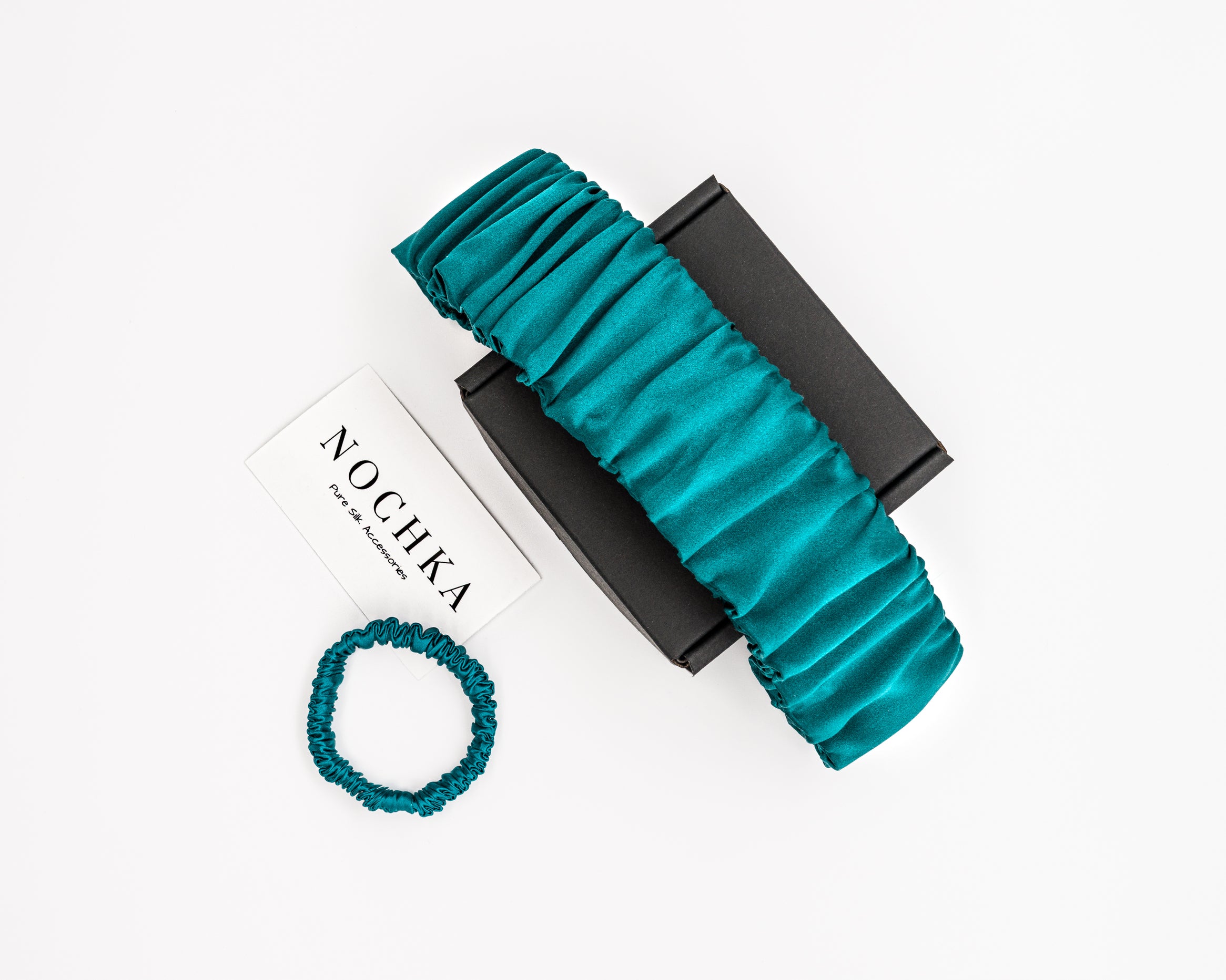 Teal Mulberry Silk Headband with 
Ultra Thin Scrunchie
