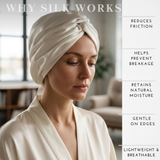 Cream Mulberry Silk Turban Bonnet with Thin Ties
