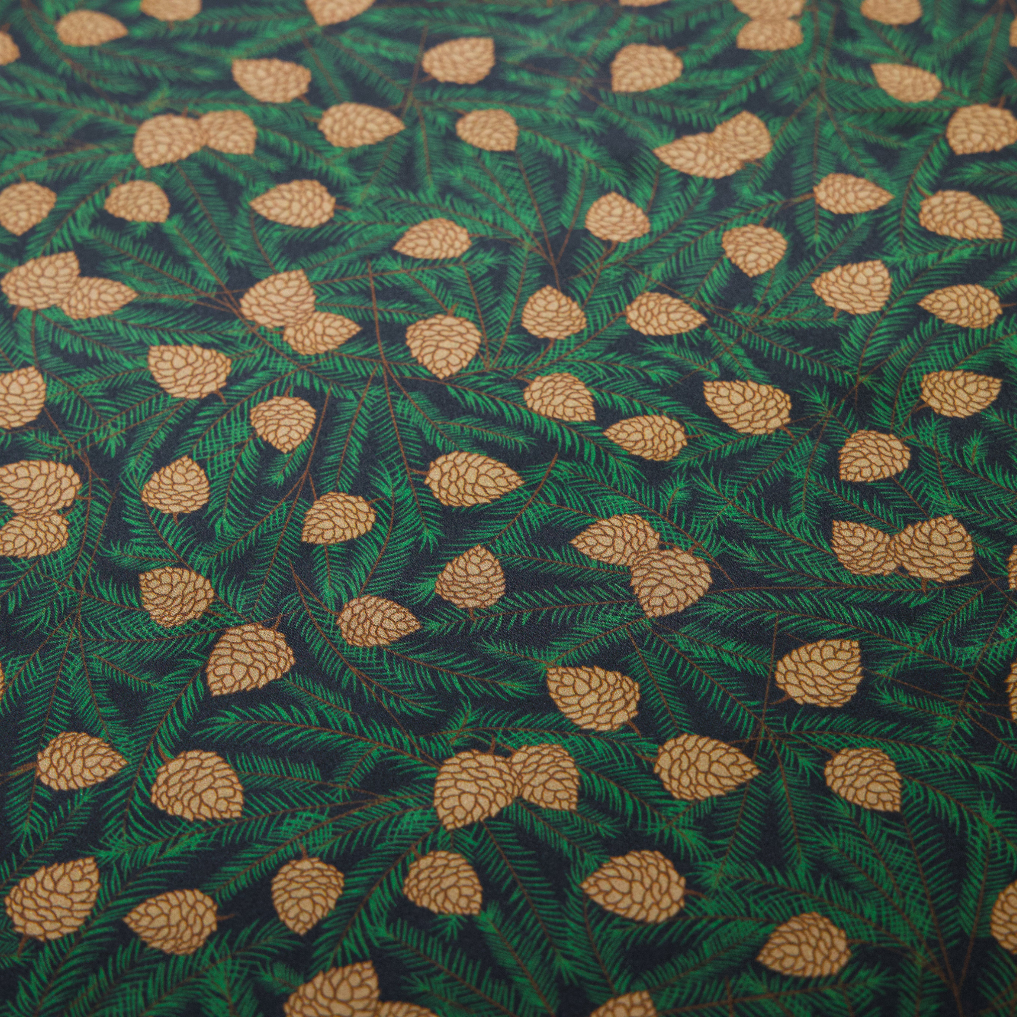 Pine Print 100% Pure Mulberry Silk Fabric 19mm 54" Width Pre-Cut Silk Fabric
