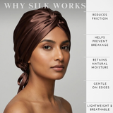 Latte Mulberry Silk Turban Bonnet with Thin Ties

