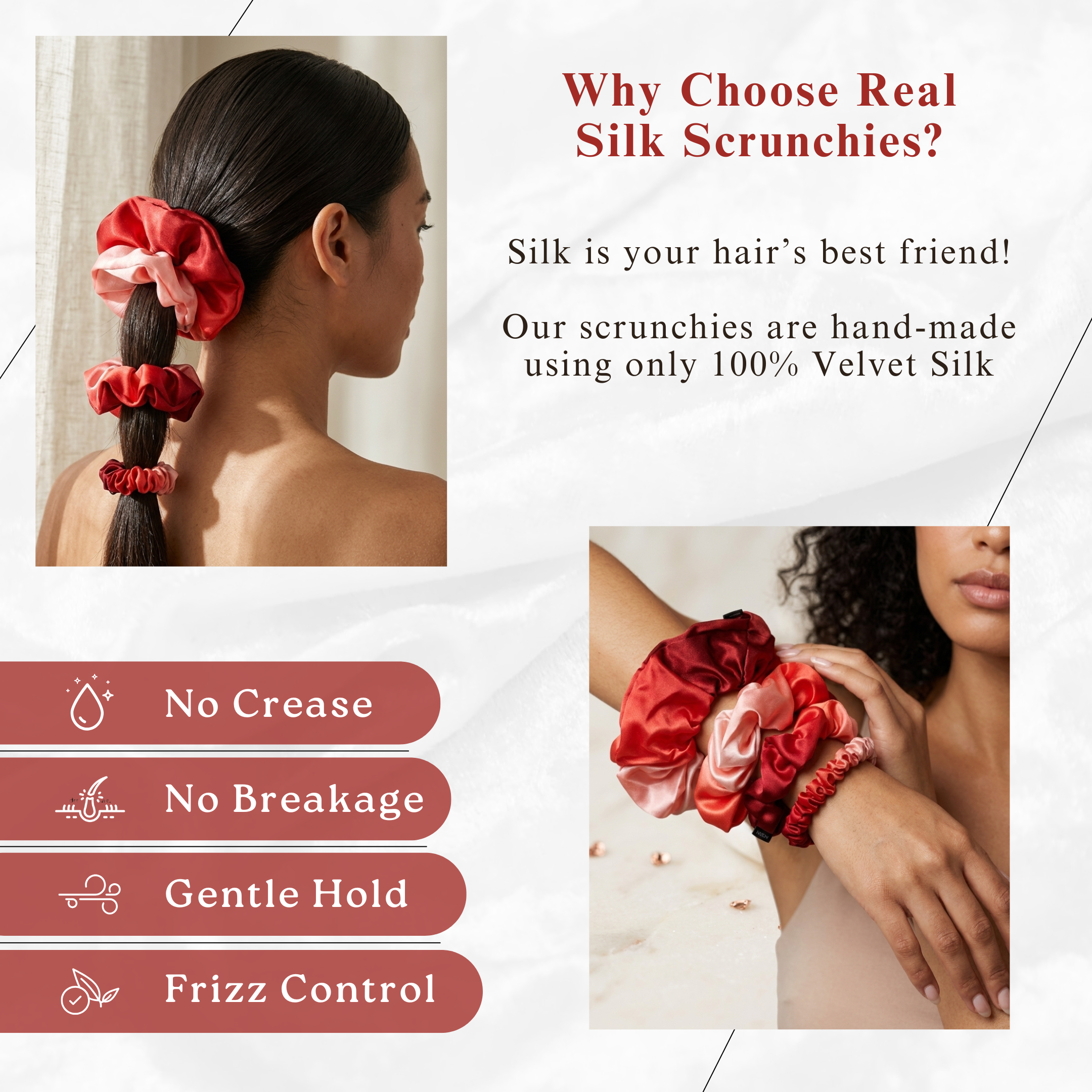 NOCHKA Red Gradient Print of Silk Scrunchies – Ultra Thin, Skinny, Regular & Jumbo
