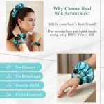 NOCHKA Dusty Turquoise Print of Silk Scrunchies – Ultra Thin, Skinny, Regular & Jumbo

