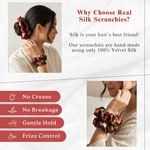 NOCHKA Rusty Rose Print of Silk Scrunchies – Ultra Thin, Skinny, Regular & Jumbo
