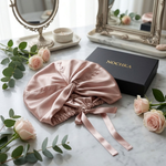 Pink Mulberry Silk Turban Bonnet with Thin Ties
