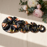 NOCHKA Wild Rose Print of Silk Scrunchies – Ultra Thin, Skinny, Regular & Jumbo
