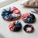NOCHKA Blue & Blush Print of Silk Scrunchies – Ultra Thin, Skinny, Regular & Jumbo
